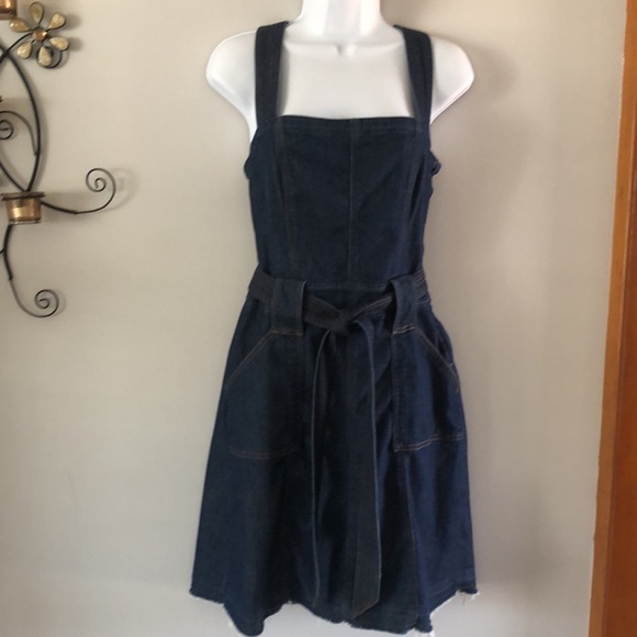 7 For All Mankind Rare Blue Jean Denim Overall Mini Modal Stretch Mini Dress SM - Picture 2 of 16